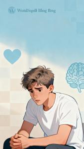 Illustration of a thoughtful young man in his early 20s, appearing concerned, with a soft blue background suggesting sexual health issues