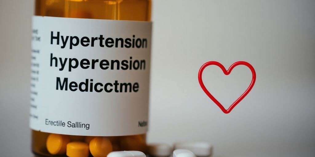 Pill bottle and heart symbol related to erectile dysfunction.