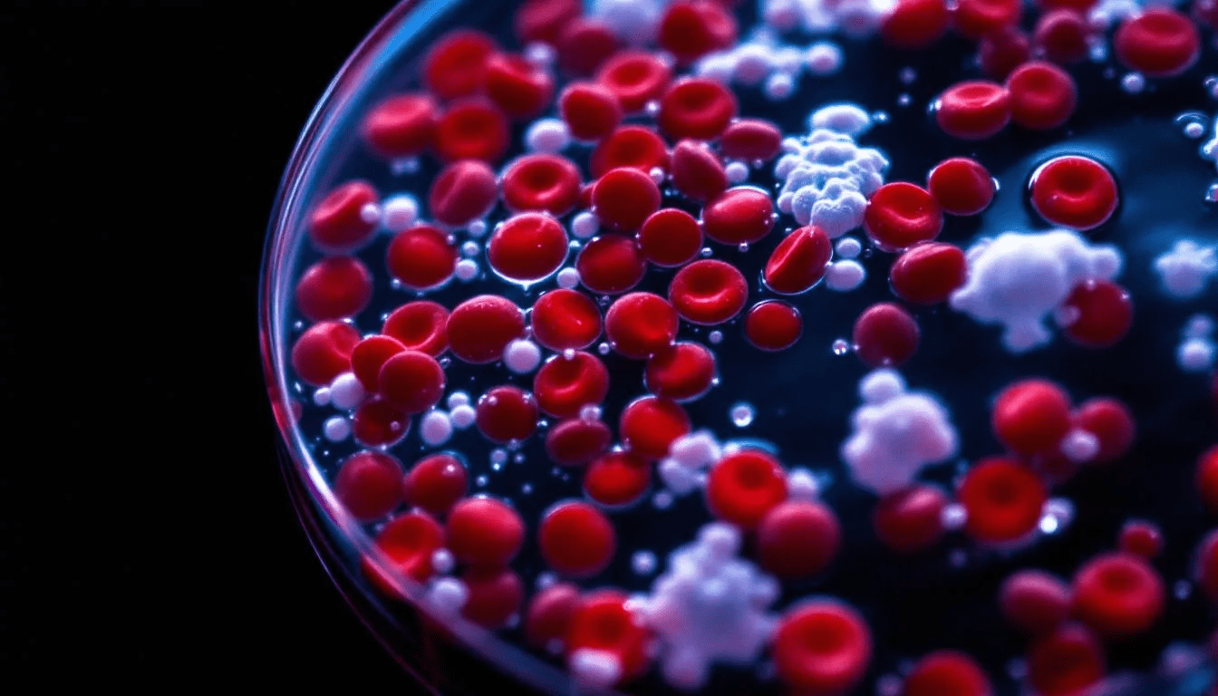 A close-up view of blood under a microscope reveals the intricate details of red blood cells and platelets, which are essential for procedures like platelet rich plasma therapy. This microscopic image highlights the liquid portion of blood, showcasing its potential in treatments for hair restoration and skin rejuvenation through prp injections.