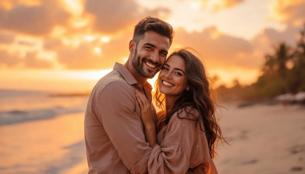 A happy couple embraces on a beach at sunset, their silhouettes illuminated by the warm glow of the setting sun. This scene captures a moment of joy and connection, contrasting with the complexities of health issues such as erectile dysfunction and the potential impact of medications like semaglutide for weight loss.