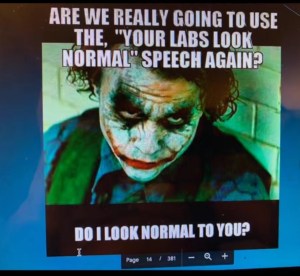 When “Your Labs Look Normal” Doesn’t Match How You Feel Joker meme with text asking if doctors will use the “your labs look normal” speech again and questioning what “normal” really means.